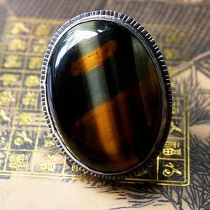 Large Tiger's Eye and sterling silver ring